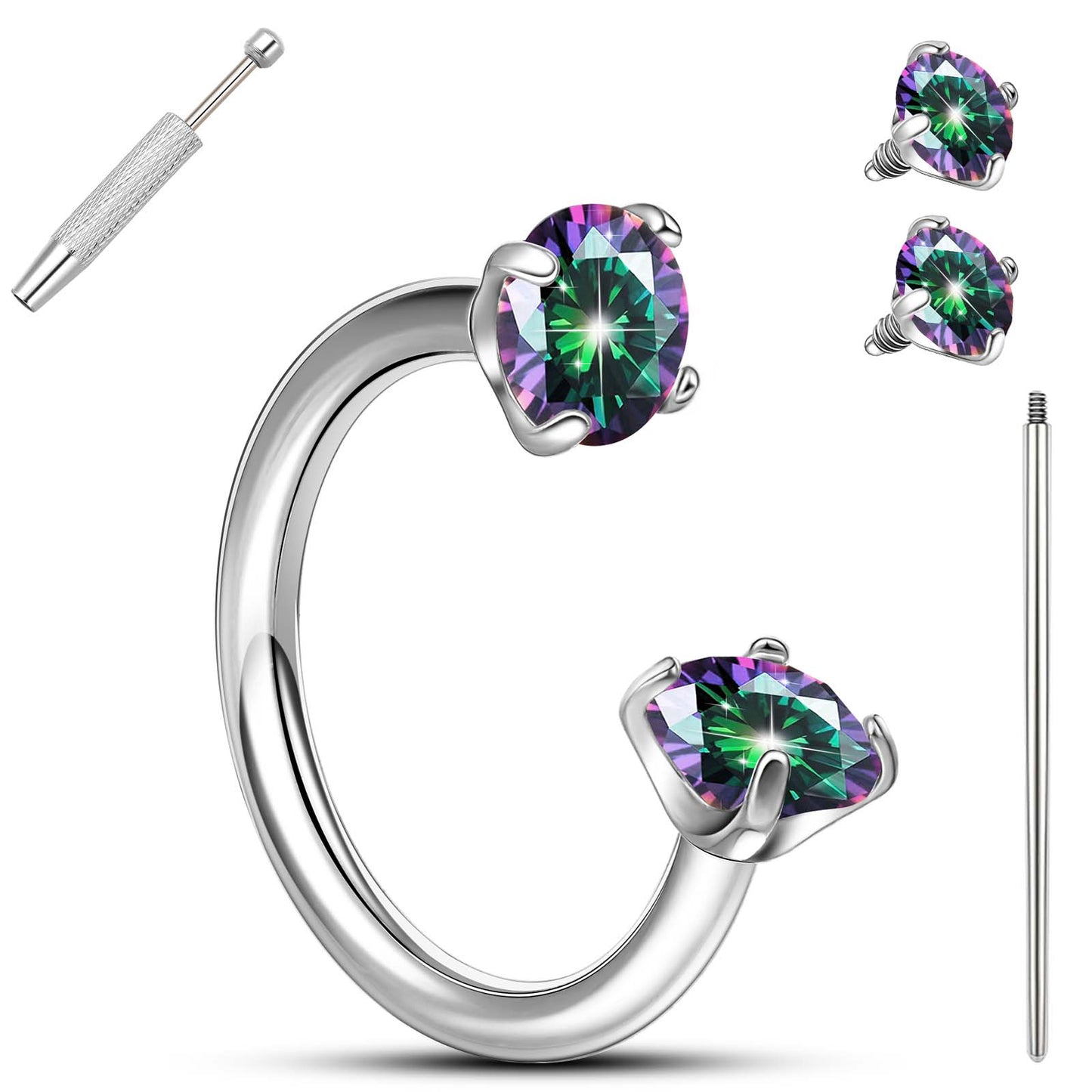 Anneaux de nez en fer à cheval Limerencia - Anneau de nez en titane avec zirconium 18G, demi-cercle pour femmes et hommes, anneaux pour septum, lèvre, cartilage, hélix, tragus et daith, bijoux de piercing