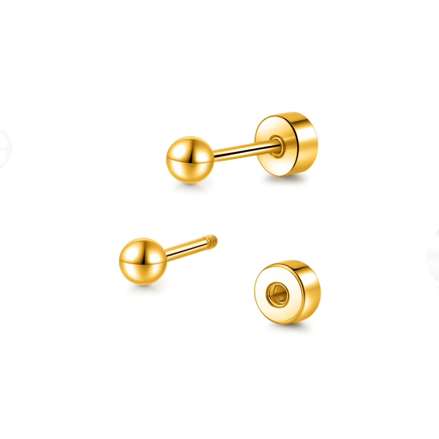 Limerencia Titan-Flachverschluss-Ohrstecker, hypoallergene Kugelohrstecker für empfindliche Ohren, schlichte klassische Flachstecker in 3 mm bis 5 mm, ideal für Helix, Tragus, Knorpel und Ohrläppchen