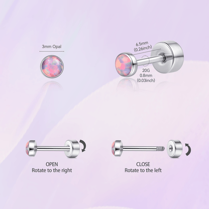 Limerencia 20G Titan-Flatback-Ohrringe für empfindliche Ohren, G23 hypoallergene Titan-Ohrringe mit Opalimitat und Schraubverschluss für Knorpel-, Helix- und Tragus-Piercings