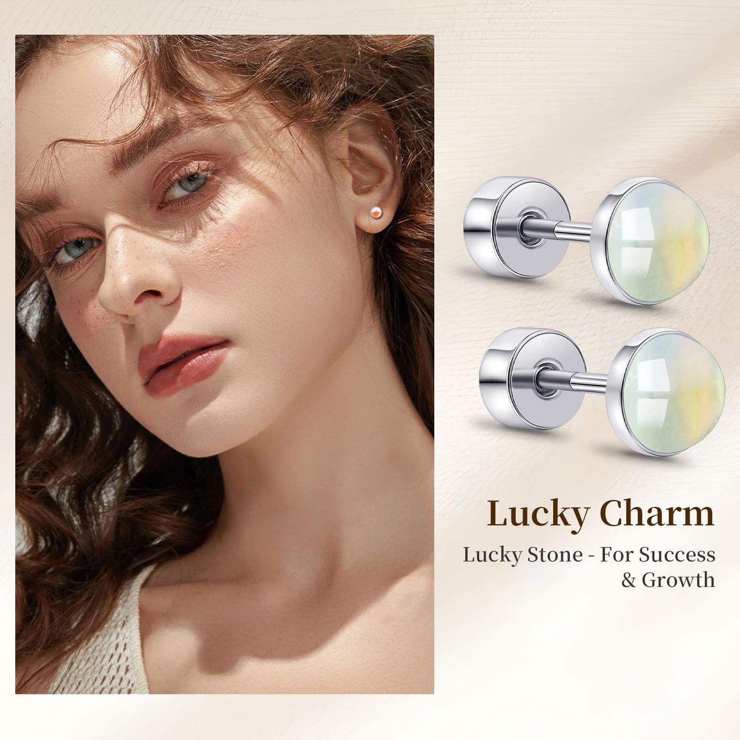 Limerencia flache Ohrstecker für Damen, hypoallergene Ohrstecker mit Schraubverschluss aus G23-Implantat-Titan, 20G Ohrstecker mit Onyx/Mondstein/blauem Türkis, flache Knorpelohrstecker in 4 mm/5 mm