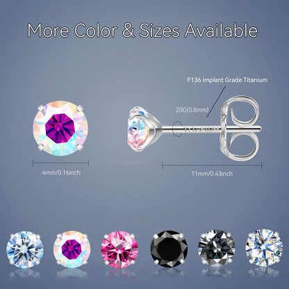 Pendientes de moissanita, pendientes de titanio hipoalergénico G23 para mujer y hombre, corte redondo color D pureza VVS1, joya de moissanita multicolor bañada en oro blanco 18K, 0,6CT-3,0CT