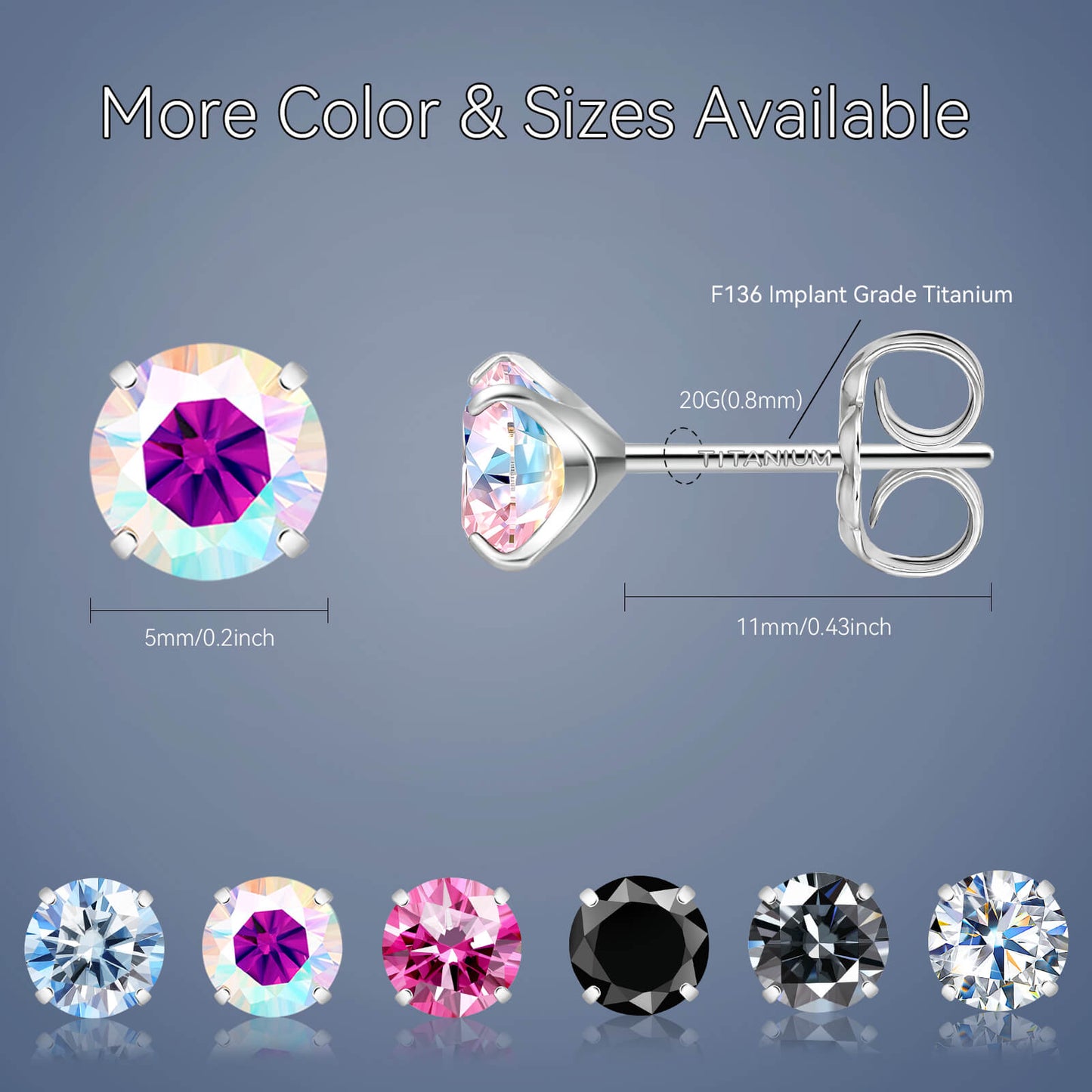 Pendientes de moissanita, pendientes de titanio hipoalergénico G23 para mujer y hombre, corte redondo color D pureza VVS1, joya de moissanita multicolor bañada en oro blanco 18K, 0,6CT-3,0CT