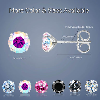 Pendientes de moissanita, pendientes de titanio hipoalergénico G23 para mujer y hombre, corte redondo color D pureza VVS1, joya de moissanita multicolor bañada en oro blanco 18K, 0,6CT-3,0CT