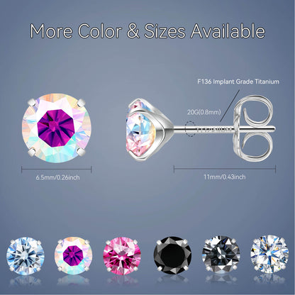 Pendientes de moissanita, pendientes de titanio hipoalergénico G23 para mujer y hombre, corte redondo color D pureza VVS1, joya de moissanita multicolor bañada en oro blanco 18K, 0,6CT-3,0CT