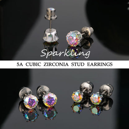 Limerencia Orecchini borchia titanio G23 CZ retro piatto ipoallergenici donna | Titanio F136 grado impianto 20G, chiusura vite piatta 6 griffe senza nichel, piercing cartilagine/trago, comfort 24h per orecchie sensibili