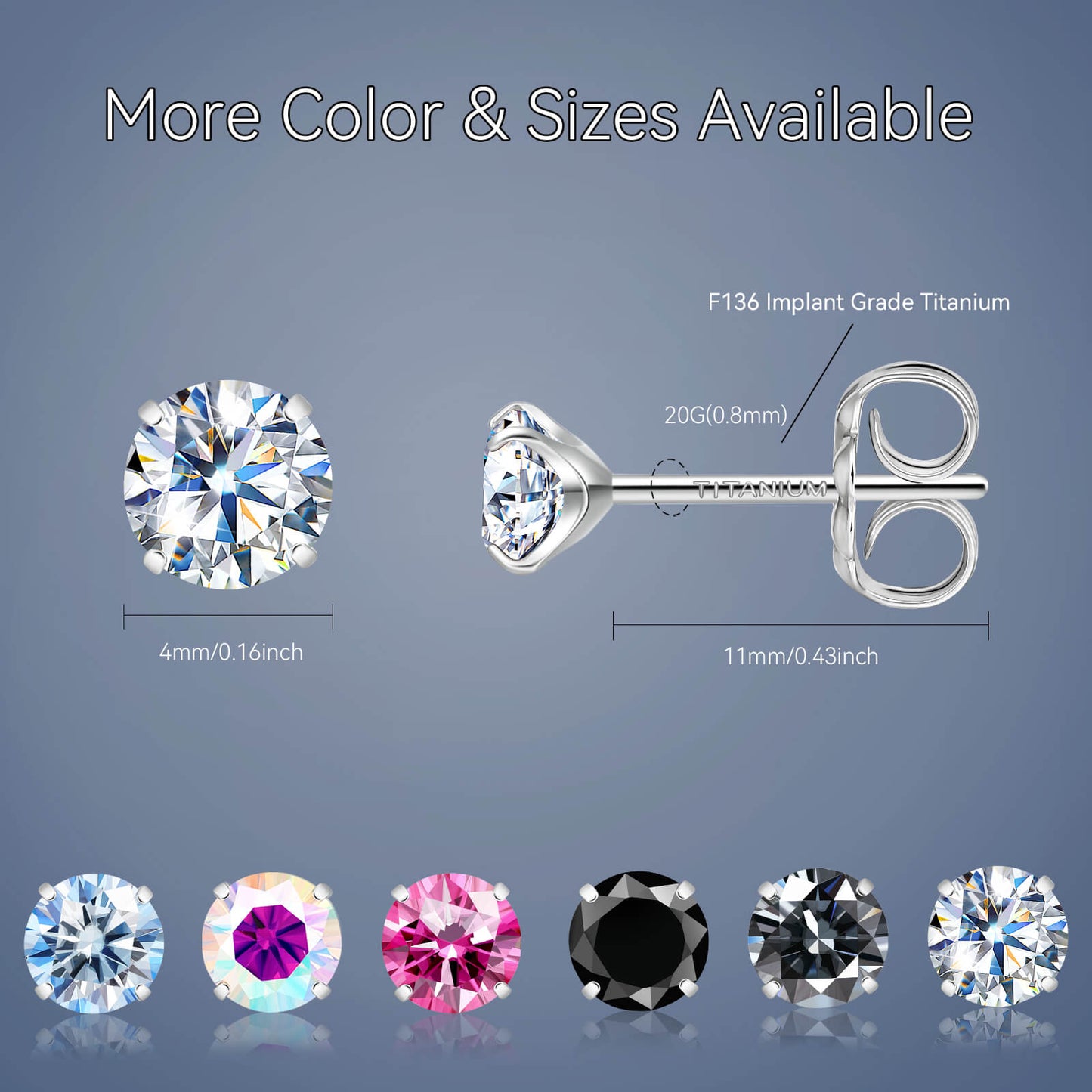Pendientes de moissanita, pendientes de titanio hipoalergénico G23 para mujer y hombre, corte redondo color D pureza VVS1, joya de moissanita multicolor bañada en oro blanco 18K, 0,6CT-3,0CT