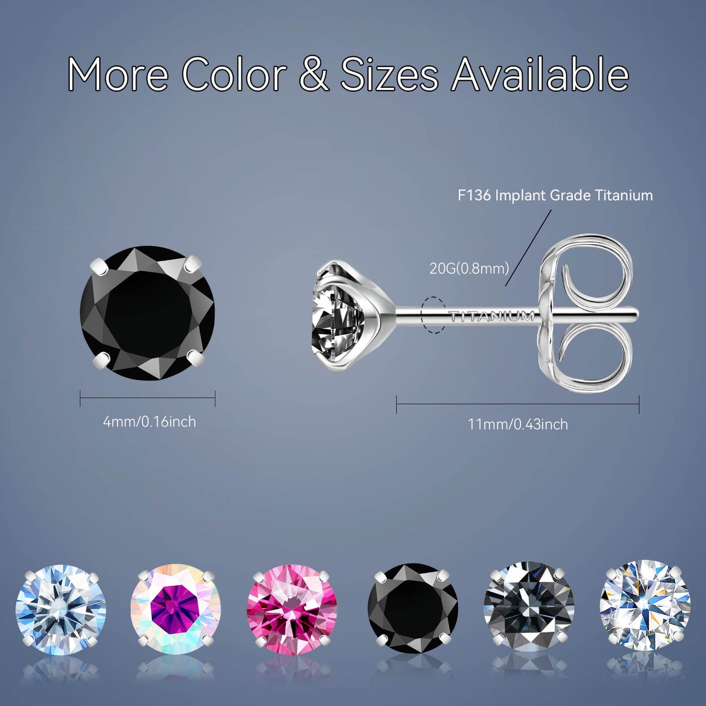 Pendientes de moissanita, pendientes de titanio hipoalergénico G23 para mujer y hombre, corte redondo color D pureza VVS1, joya de moissanita multicolor bañada en oro blanco 18K, 0,6CT-3,0CT
