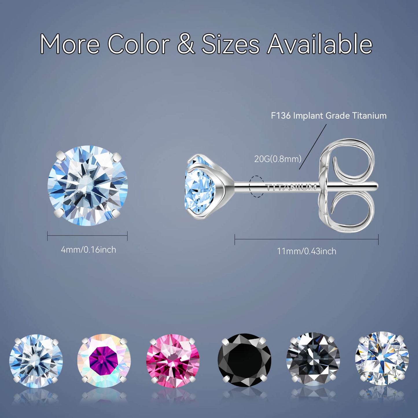 Pendientes de moissanita, pendientes de titanio hipoalergénico G23 para mujer y hombre, corte redondo color D pureza VVS1, joya de moissanita multicolor bañada en oro blanco 18K, 0,6CT-3,0CT
