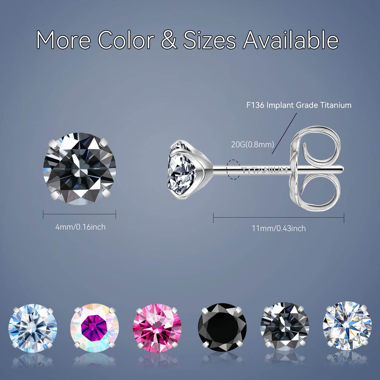 Pendientes de moissanita, pendientes de titanio hipoalergénico G23 para mujer y hombre, corte redondo color D pureza VVS1, joya de moissanita multicolor bañada en oro blanco 18K, 0,6CT-3,0CT