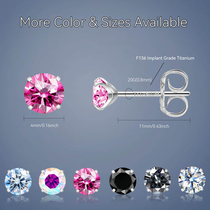 Pendientes de moissanita, pendientes de titanio hipoalergénico G23 para mujer y hombre, corte redondo color D pureza VVS1, joya de moissanita multicolor bañada en oro blanco 18K, 0,6CT-3,0CT