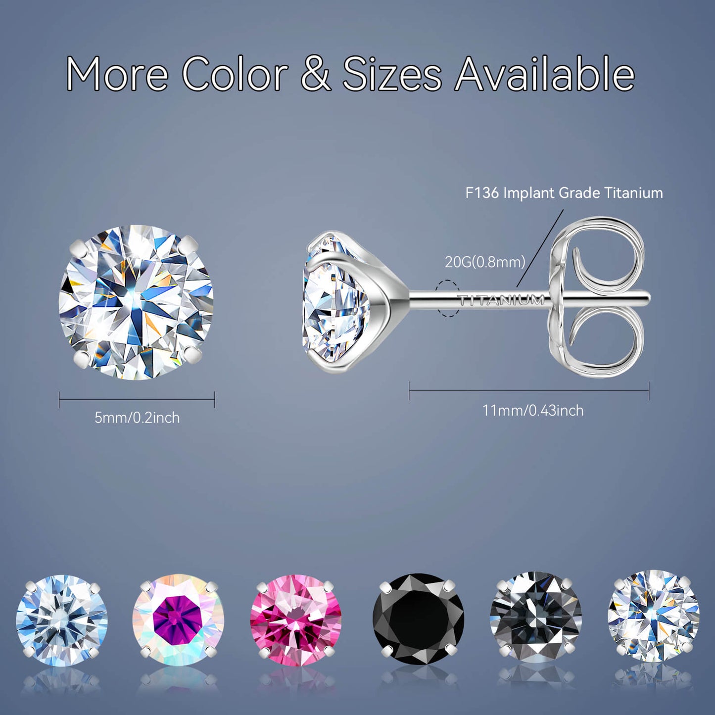Pendientes de moissanita, pendientes de titanio hipoalergénico G23 para mujer y hombre, corte redondo color D pureza VVS1, joya de moissanita multicolor bañada en oro blanco 18K, 0,6CT-3,0CT
