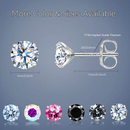 Pendientes de moissanita, pendientes de titanio hipoalergénico G23 para mujer y hombre, corte redondo color D pureza VVS1, joya de moissanita multicolor bañada en oro blanco 18K, 0,6CT-3,0CT