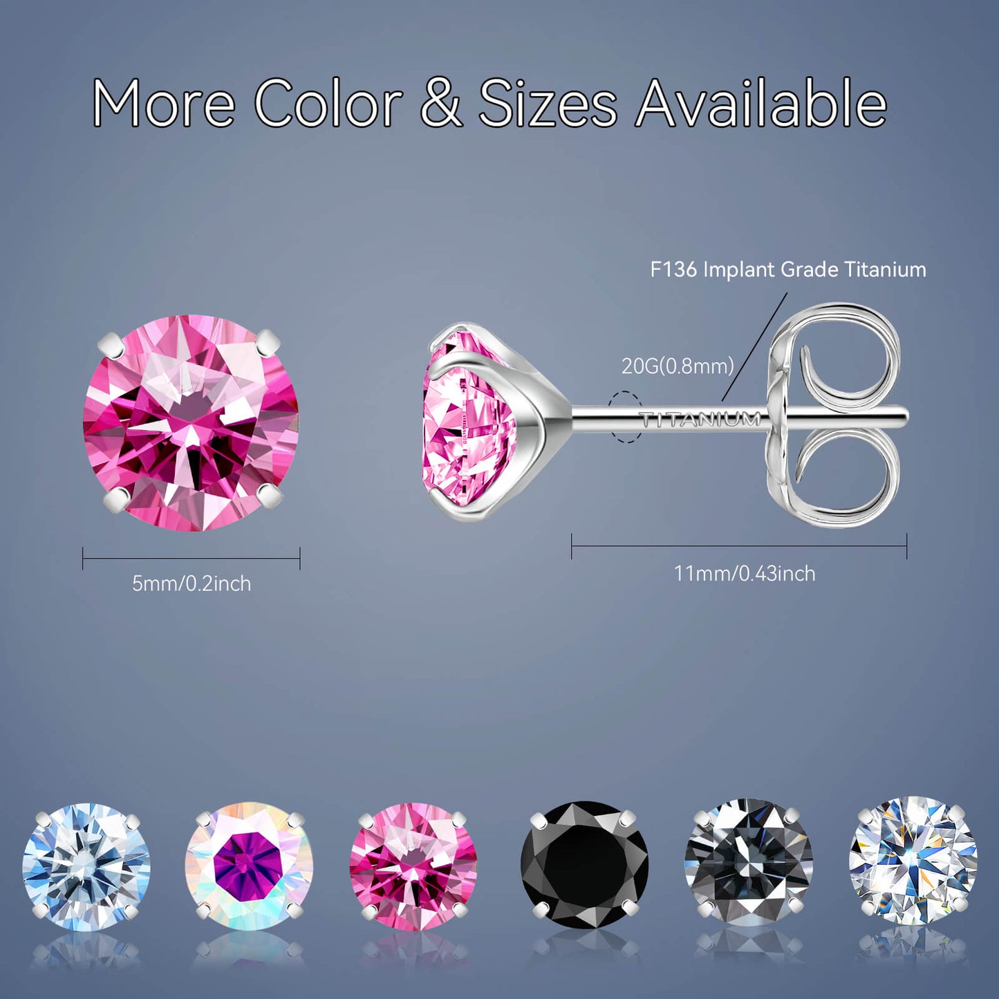 Pendientes de moissanita, pendientes de titanio hipoalergénico G23 para mujer y hombre, corte redondo color D pureza VVS1, joya de moissanita multicolor bañada en oro blanco 18K, 0,6CT-3,0CT