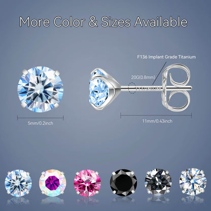 Pendientes de moissanita, pendientes de titanio hipoalergénico G23 para mujer y hombre, corte redondo color D pureza VVS1, joya de moissanita multicolor bañada en oro blanco 18K, 0,6CT-3,0CT