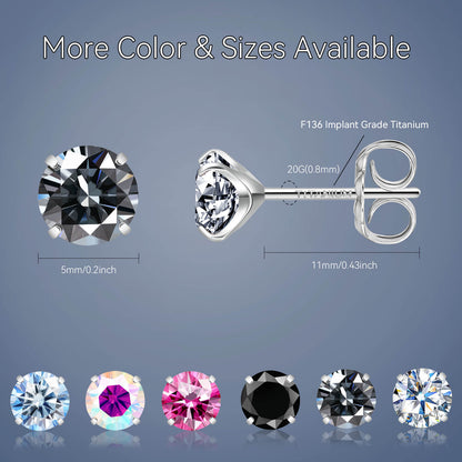 Pendientes de moissanita, pendientes de titanio hipoalergénico G23 para mujer y hombre, corte redondo color D pureza VVS1, joya de moissanita multicolor bañada en oro blanco 18K, 0,6CT-3,0CT