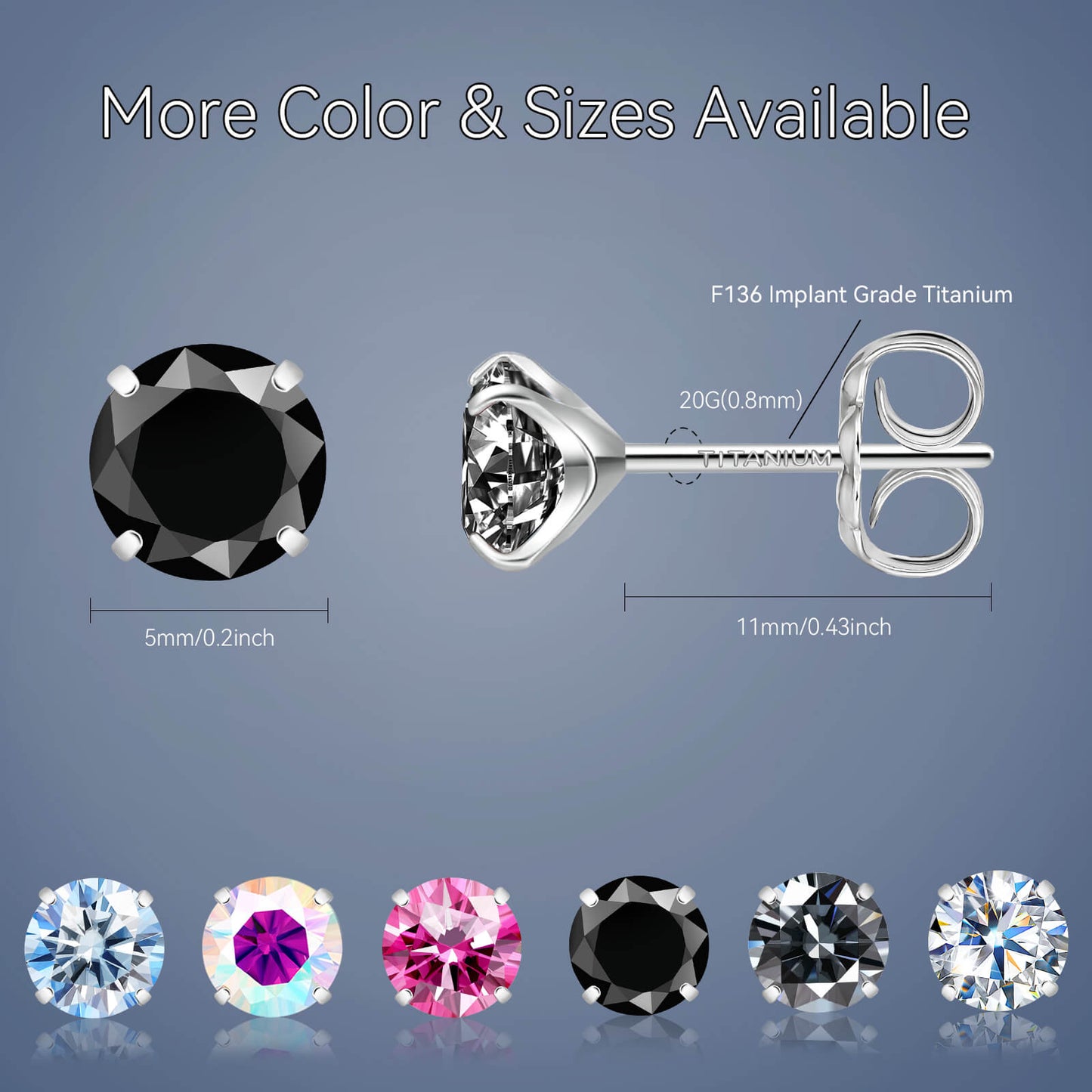 Pendientes de moissanita, pendientes de titanio hipoalergénico G23 para mujer y hombre, corte redondo color D pureza VVS1, joya de moissanita multicolor bañada en oro blanco 18K, 0,6CT-3,0CT