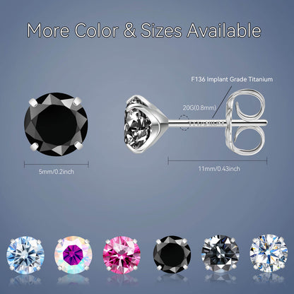 Pendientes de moissanita, pendientes de titanio hipoalergénico G23 para mujer y hombre, corte redondo color D pureza VVS1, joya de moissanita multicolor bañada en oro blanco 18K, 0,6CT-3,0CT