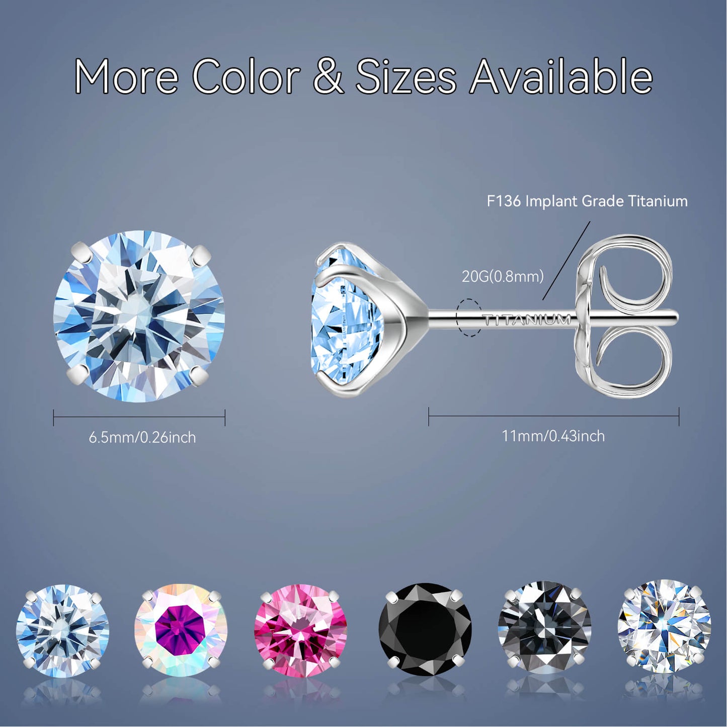 Pendientes de moissanita, pendientes de titanio hipoalergénico G23 para mujer y hombre, corte redondo color D pureza VVS1, joya de moissanita multicolor bañada en oro blanco 18K, 0,6CT-3,0CT