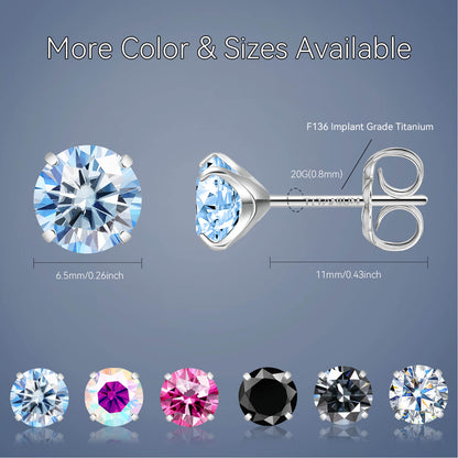 Pendientes de moissanita, pendientes de titanio hipoalergénico G23 para mujer y hombre, corte redondo color D pureza VVS1, joya de moissanita multicolor bañada en oro blanco 18K, 0,6CT-3,0CT