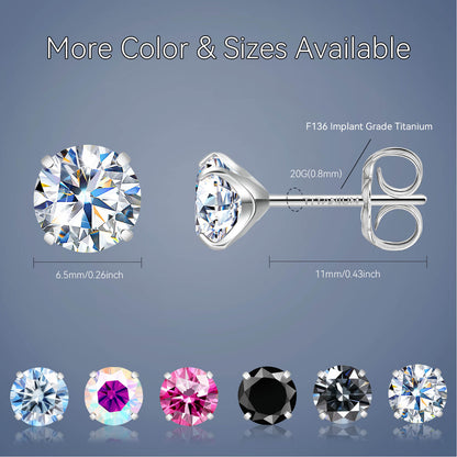 Pendientes de moissanita, pendientes de titanio hipoalergénico G23 para mujer y hombre, corte redondo color D pureza VVS1, joya de moissanita multicolor bañada en oro blanco 18K, 0,6CT-3,0CT