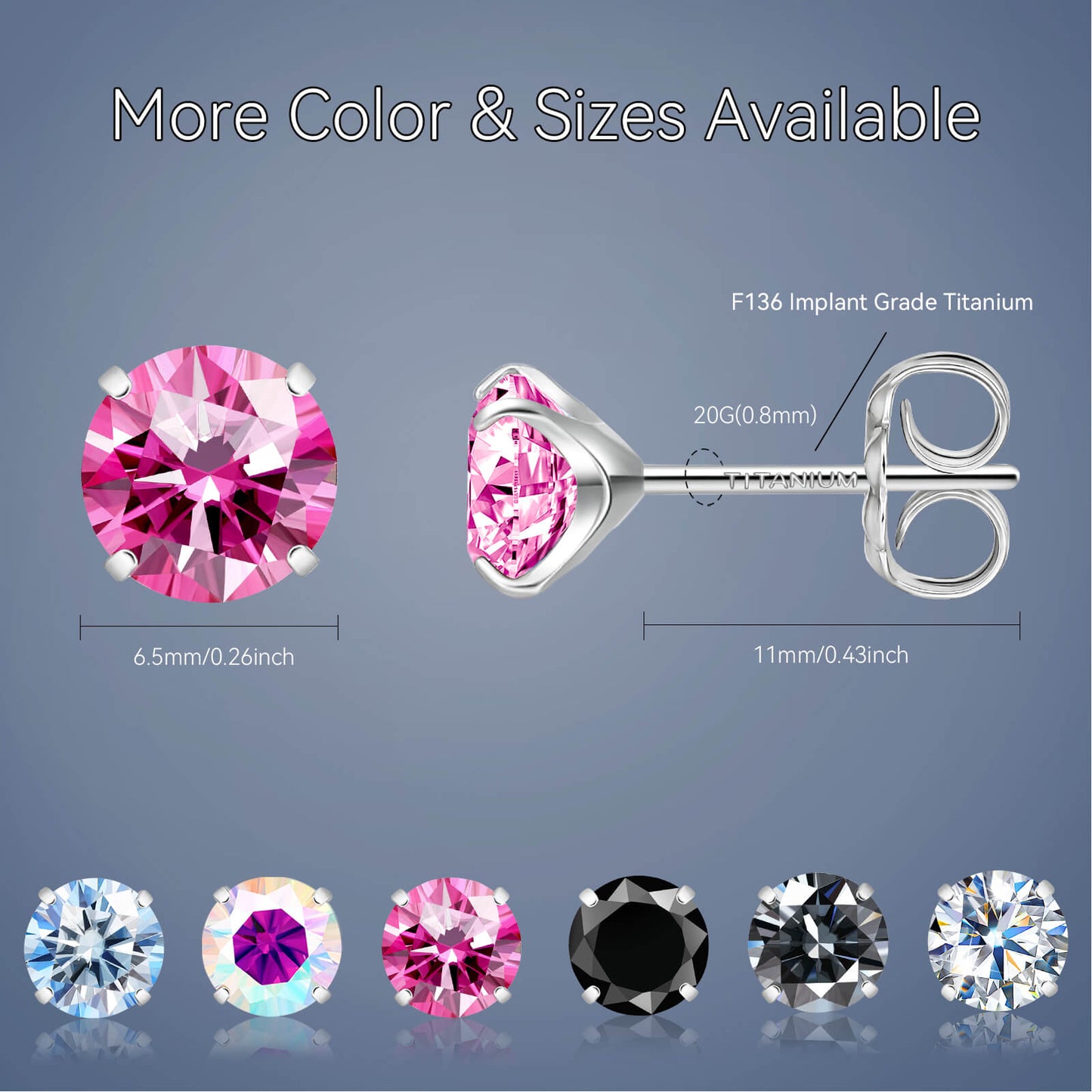 Pendientes de moissanita, pendientes de titanio hipoalergénico G23 para mujer y hombre, corte redondo color D pureza VVS1, joya de moissanita multicolor bañada en oro blanco 18K, 0,6CT-3,0CT