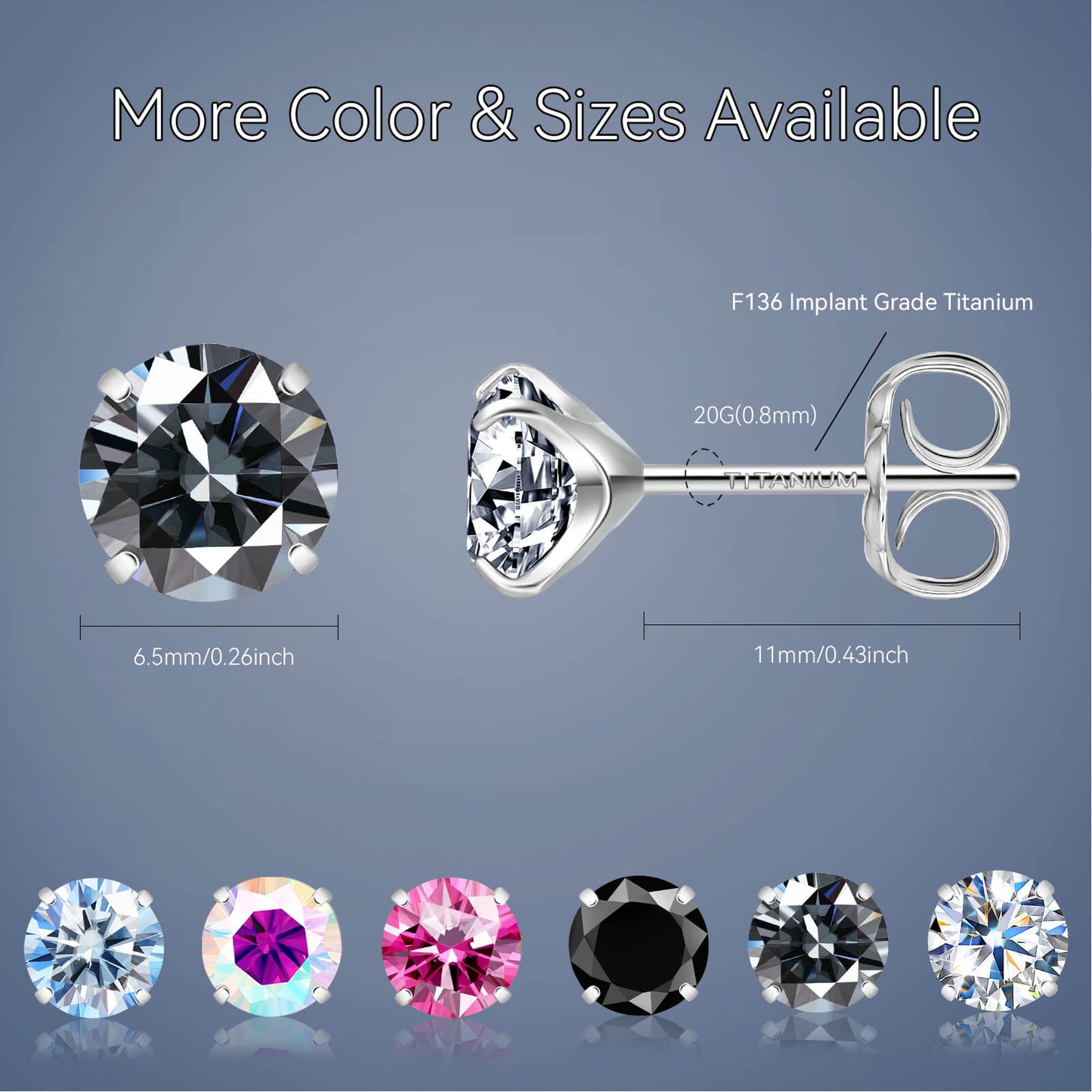 Pendientes de moissanita, pendientes de titanio hipoalergénico G23 para mujer y hombre, corte redondo color D pureza VVS1, joya de moissanita multicolor bañada en oro blanco 18K, 0,6CT-3,0CT