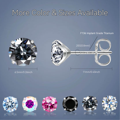 Pendientes de moissanita, pendientes de titanio hipoalergénico G23 para mujer y hombre, corte redondo color D pureza VVS1, joya de moissanita multicolor bañada en oro blanco 18K, 0,6CT-3,0CT