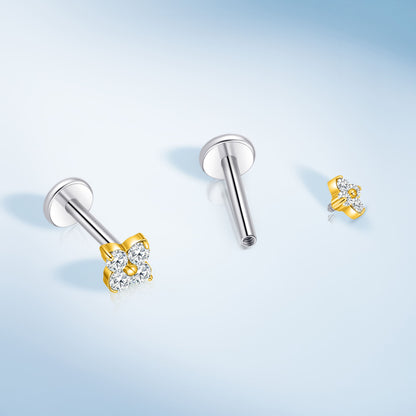 Limerencia 18G チタン製ボディピアス、低アレルギー内ネジフラットバックスタッド 2 個入り、トラガス・鼻・ヘリックス・コンチ・リップ・ラブレット・軟骨ピアス男女兼用、梅の花デザイン