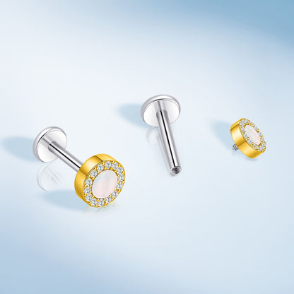 Limerencia 18G Titan-Körperschmuck, 2 Stück hypoallergene Innengewinde-Flachrücken-Ohrstecker für Tragus, Nase, Helix, Conch, Lippe, Labret und Knorpelpiercing für Damen & Herren, rundes Zirkoniadesign