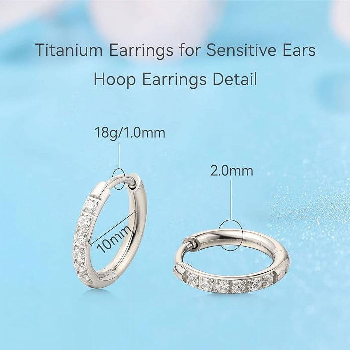 Limerencia Titanium Jewelry Huggie White CZ Earrings, 10mm, Pair
