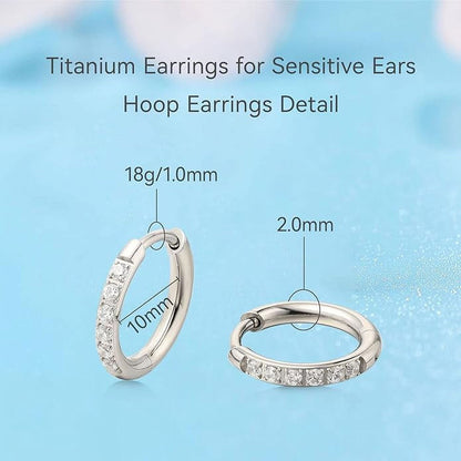 Limerencia Titanium Jewelry Huggie White CZ Earrings, 10mm, Pair