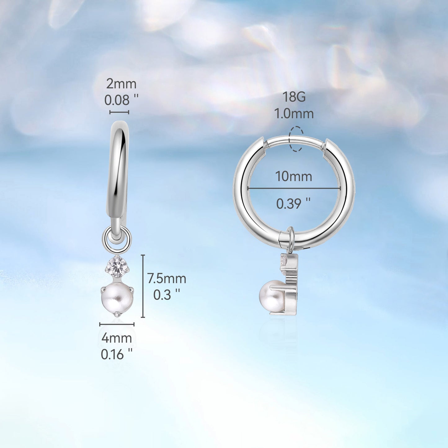 Limerencia Hypoallergenic Pure Titanium Post Lightweight Dangle Huggie Earrings for Women | Vertical Bar, Cross, Moon, Lightning | Dainty Earrings (CZ Pearl)