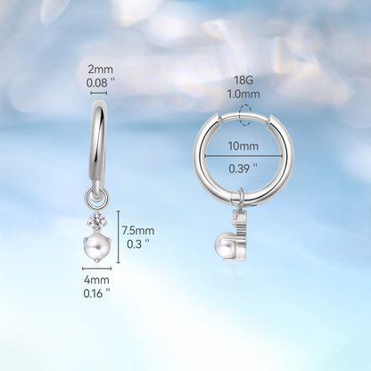 Limerencia Hypoallergenic Pure Titanium Post Lightweight Dangle Huggie Earrings for Women | Vertical Bar, Cross, Moon, Lightning | Dainty Earrings (CZ Pearl)