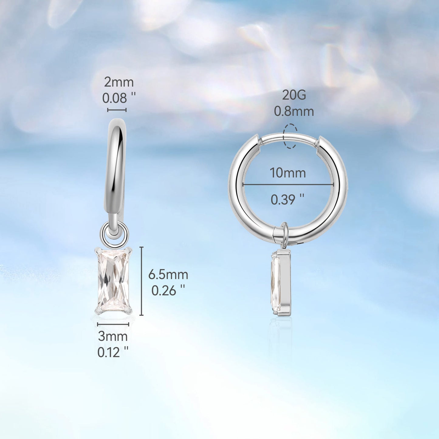 Orecchini huggie pendenti leggeri in titanio puro ipoallergenico Limerencia da donna, modelli barra verticale, croce, luna e fulmine, orecchini delicati con zircone rettangolare
