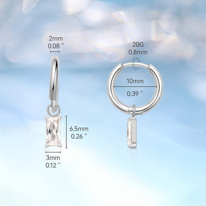 Orecchini huggie pendenti leggeri in titanio puro ipoallergenico Limerencia da donna, modelli barra verticale, croce, luna e fulmine, orecchini delicati con zircone rettangolare