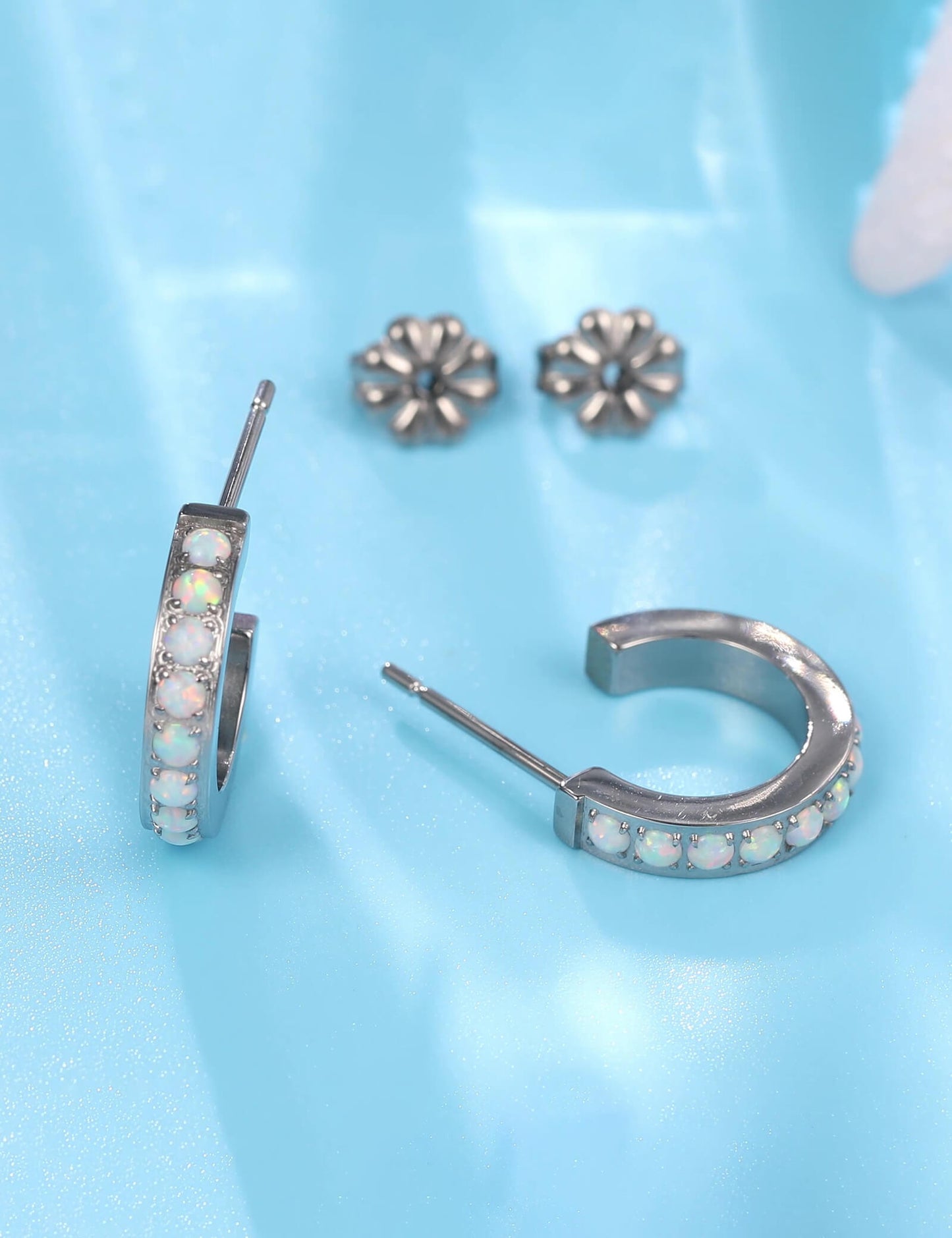 Limerencia Hypoallergenic G23 Pure Titanium Small Open C Hoop Earrings, F136 Implant Grade Lightweight Cubic Zirconia/Opal Cuff Huggie Earrings for Women Sensitive Ears