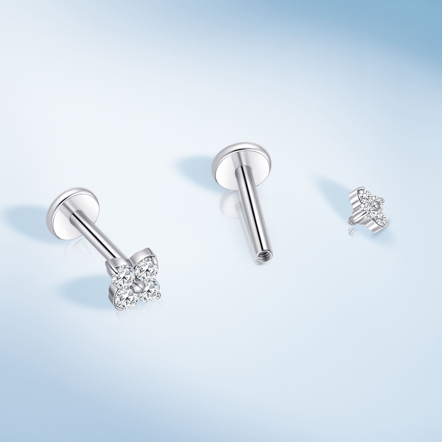 Limerencia 18G チタン製ボディピアス、低アレルギー内ネジフラットバックスタッド 2 個入り、トラガス・鼻・ヘリックス・コンチ・リップ・ラブレット・軟骨ピアス男女兼用、梅の花デザイン