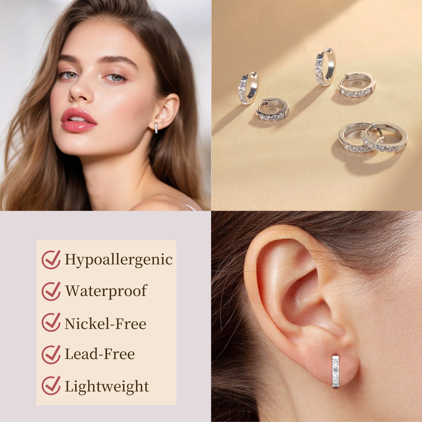 Boucles d'oreilles huggie créoles en titane pur G23 Limerencia, huggies pour cartilage hypoallergéniques, boucles à clip serties de petits zircons cubiques, mini bijoux de piercing pour femmes aux oreilles sensibles