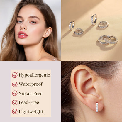 Boucles d'oreilles huggie créoles en titane pur G23 Limerencia, huggies pour cartilage hypoallergéniques, boucles à clip serties de petits zircons cubiques, mini bijoux de piercing pour femmes aux oreilles sensibles