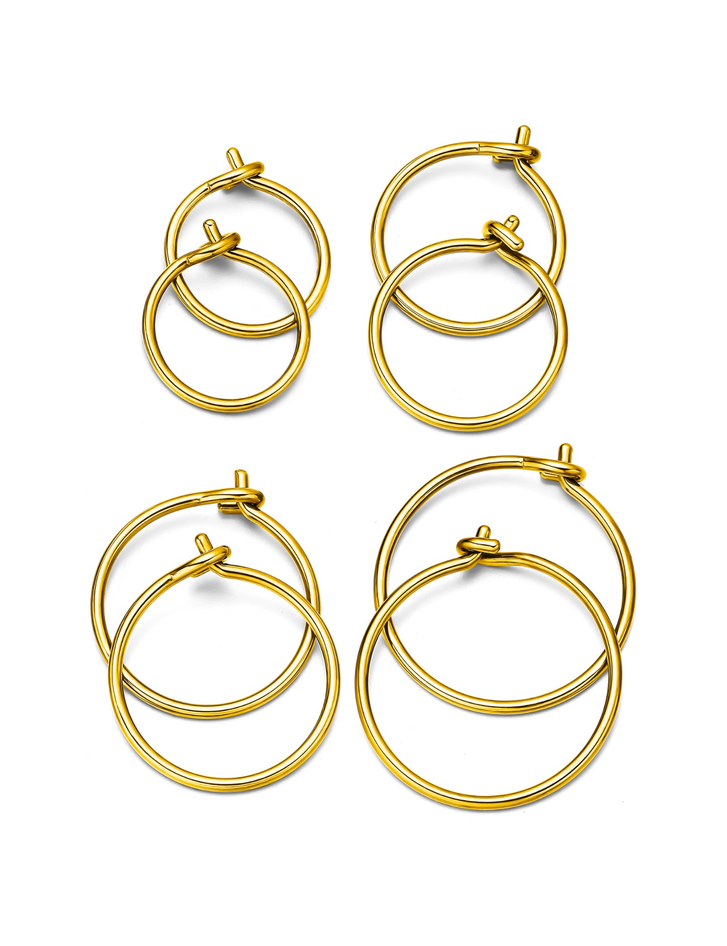 4 Pairs G23 Pure Titanium Huggie Hoop Earrings Tiny Wire Hypoallergenic F136 Implant Grade for Sensitive Ear (0.8mm Wire Hoop, Gold)