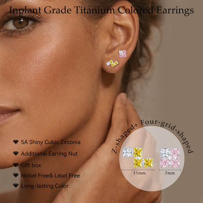 Limerencia F136 Titan-Flachstecker – 2 Stück ungleiche Zirkonia-Ohrringe, hypoallergene Schraubverschlüsse für empfindliche Ohren, schlaffreundlich, Geschenkbox für Damen