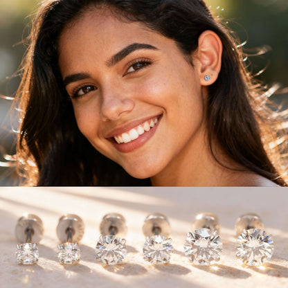 Pendientes de tuerca de moissanita Limerencia, 3 pares de pendientes con cierre de tornillo de titanio, pendientes de moissanita sintética color D pureza VVS1, titanio puro G23 hipoalergénico para mujer y hombre con oídos sensibles