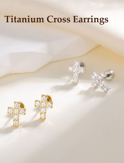 Limerencia Titan-Ohrstecker – hypoallergene Ohrringe für Damen und Herren mit empfindlichen Ohren – minimalistischer Schmuck, flacher Kreuzschrauben-Ohrpiercing für den Knorpel