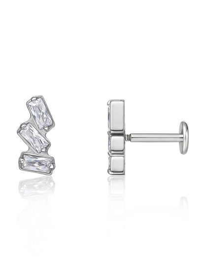 limerencia 18g Titanium Internally Threaded Tragus Piercing Jewelry CZ Top Flat Back Piercing Nose Studs Earring, Helix, Cartilage, Labret, Monroe for Women or Men- Triple Baguette Gem