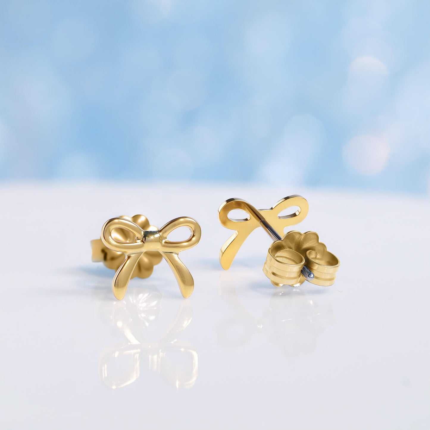 Limerencia Schleifen-Ohrstecker, F136-Titan kleine Schleifenohrstecker, süße Mini-Schleifenstecker in Gold- und Silberfarbe, ideal für Jugendliche und empfindliche Ohren