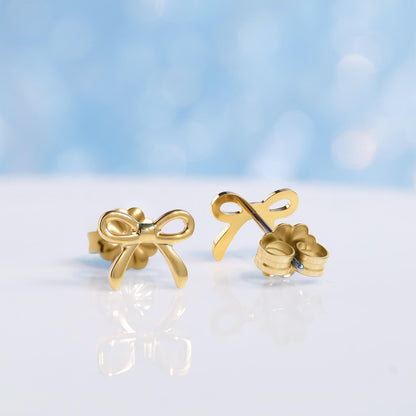 Limerencia Schleifen-Ohrstecker, F136-Titan kleine Schleifenohrstecker, süße Mini-Schleifenstecker in Gold- und Silberfarbe, ideal für Jugendliche und empfindliche Ohren