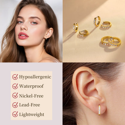 Boucles d'oreilles huggie créoles en titane pur G23 Limerencia, huggies pour cartilage hypoallergéniques, boucles à clip serties de petits zircons cubiques, mini bijoux de piercing pour femmes aux oreilles sensibles