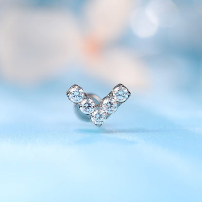 Limerencia Clou d'Oreille Forme en V, Titane Pur F136 Hypoallergénique, Filetage Interne Dos Plat 18G, Piercing pour Cartilage, Tragus, Hélix, Conque, Nez et Lèvre, 1 Pièce