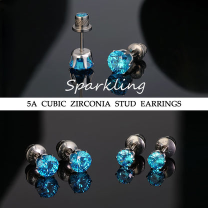 Limerencia Orecchini borchia titanio G23 CZ retro piatto ipoallergenici donna | Titanio F136 grado impianto 20G, chiusura vite piatta 6 griffe senza nichel, piercing cartilagine/trago, comfort 24h per orecchie sensibili