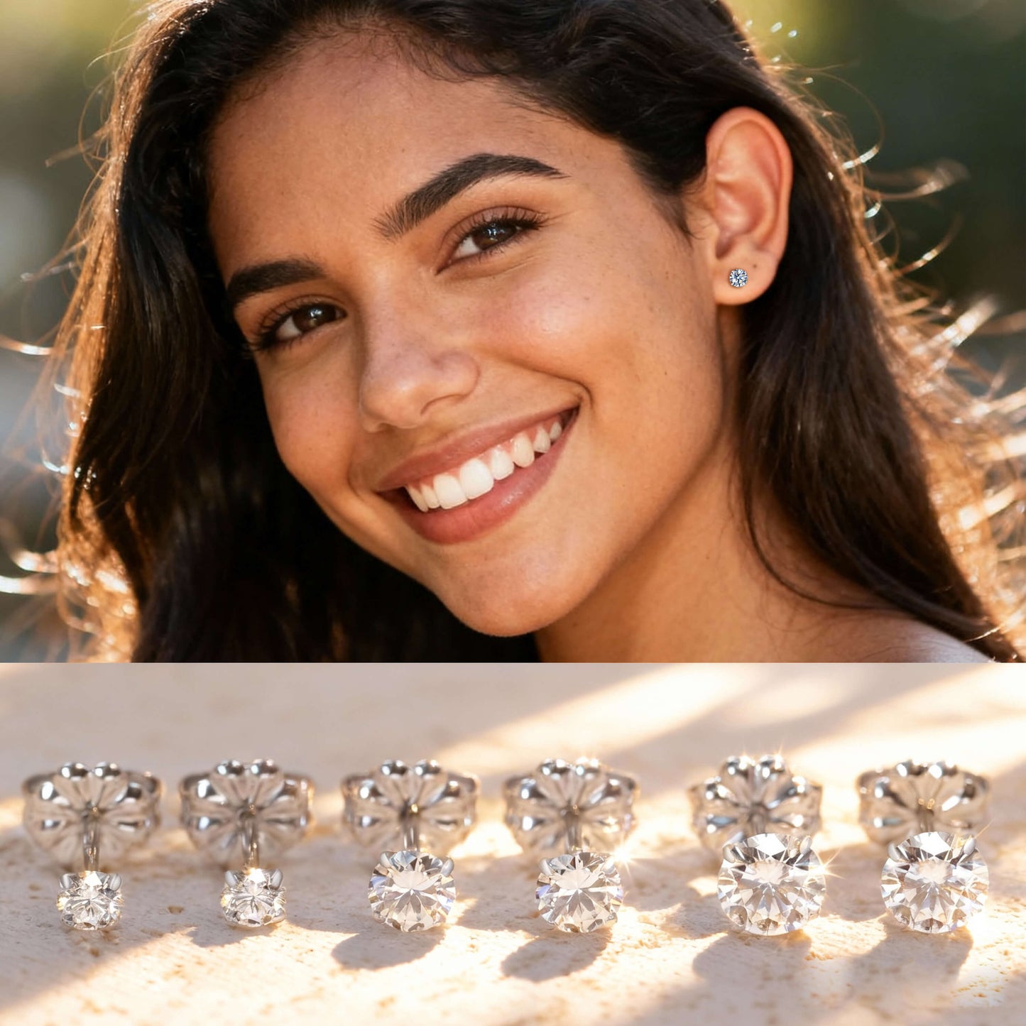 Pendientes de tuerca de moissanita Limerencia, 3 pares de pendientes con cierre de tornillo de titanio, pendientes de moissanita sintética color D pureza VVS1, titanio puro G23 hipoalergénico para mujer y hombre con oídos sensibles